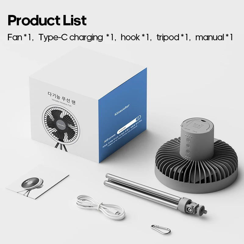 10000Mah 4000Mah Camping Fan Rechargeable Desktop Portable Circulator Wireless Ceiling Electric Fan with Power Bank LED Lighting